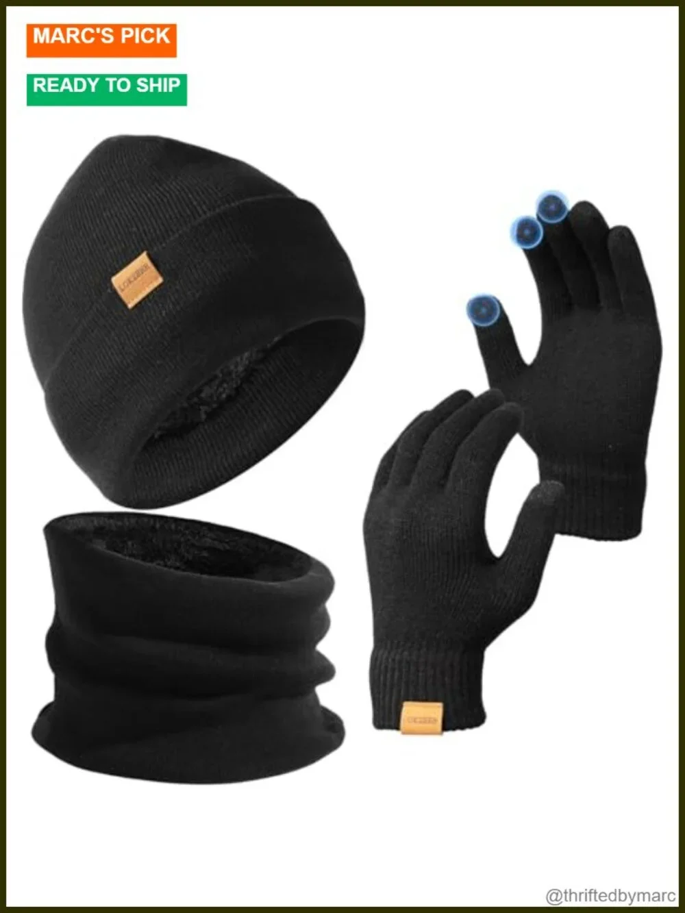 Winter Beanie Scarf Gloves Set with Thermal Wool Lining Touchscreen Gloves